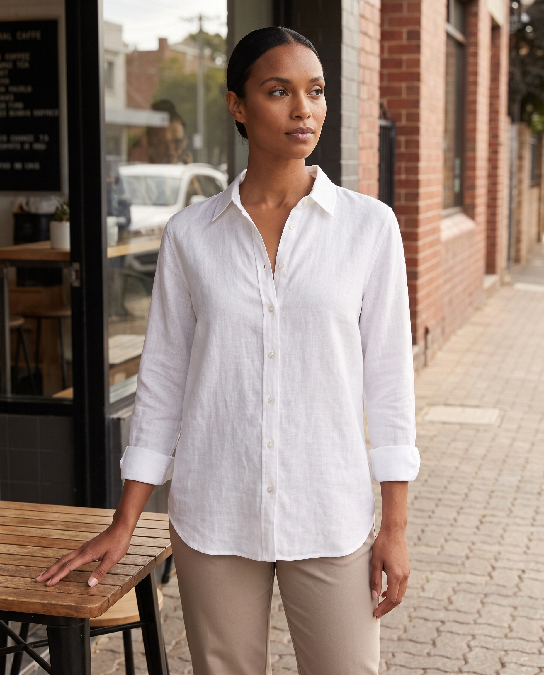 Linen Shirt with Button Front and Relaxed Fit – product detail view 2