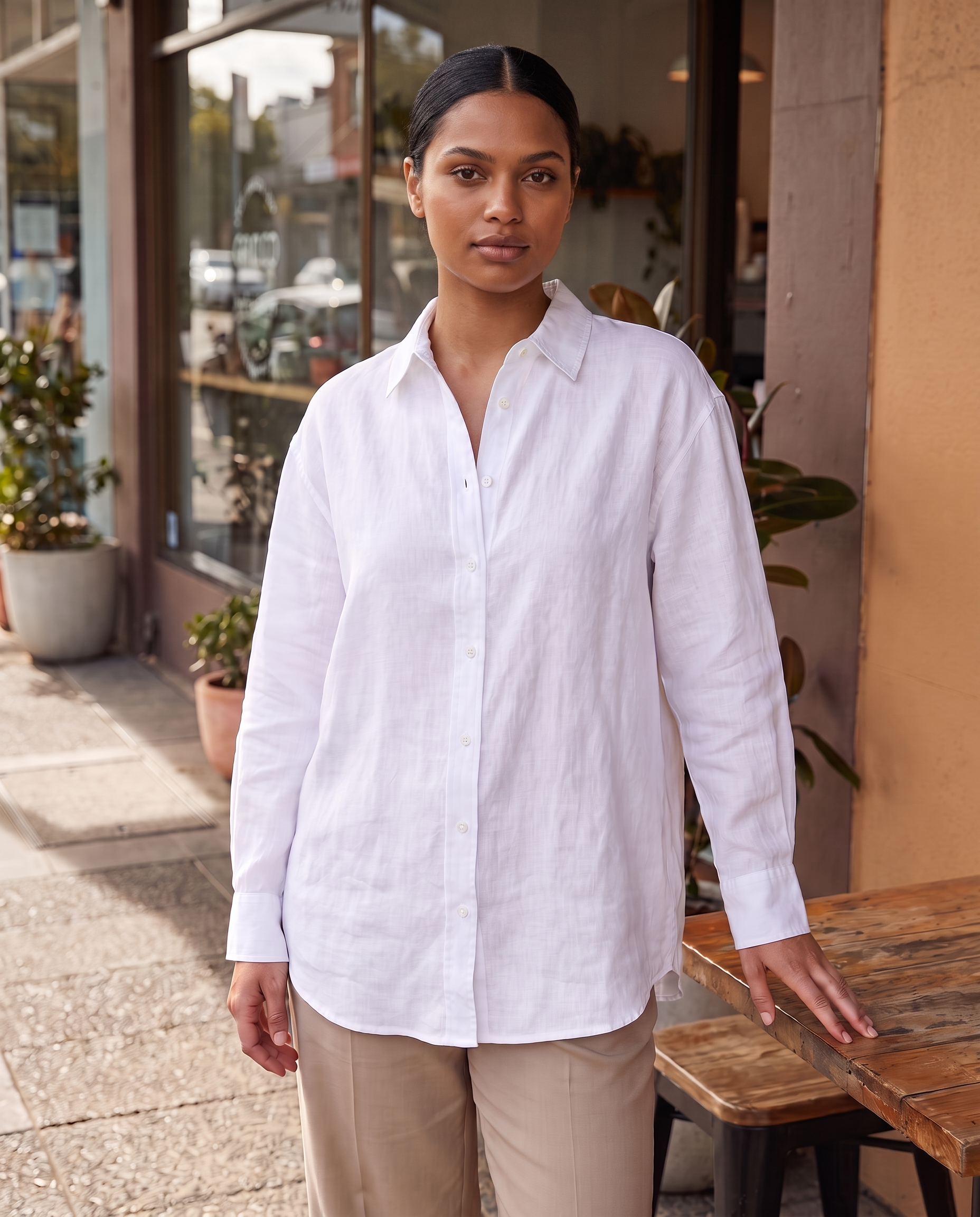 Oversized Linen Shirt with Button Front – product detail view 1
