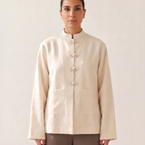 Stand Collar Blouse with Button Front and Split Hem – primary product view