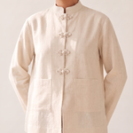 Stand Collar Blouse with Button Front and Split Hem – alternate product view