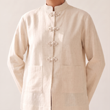 Stand Collar Blouse with Button Front and Split Hem – alternate product view
