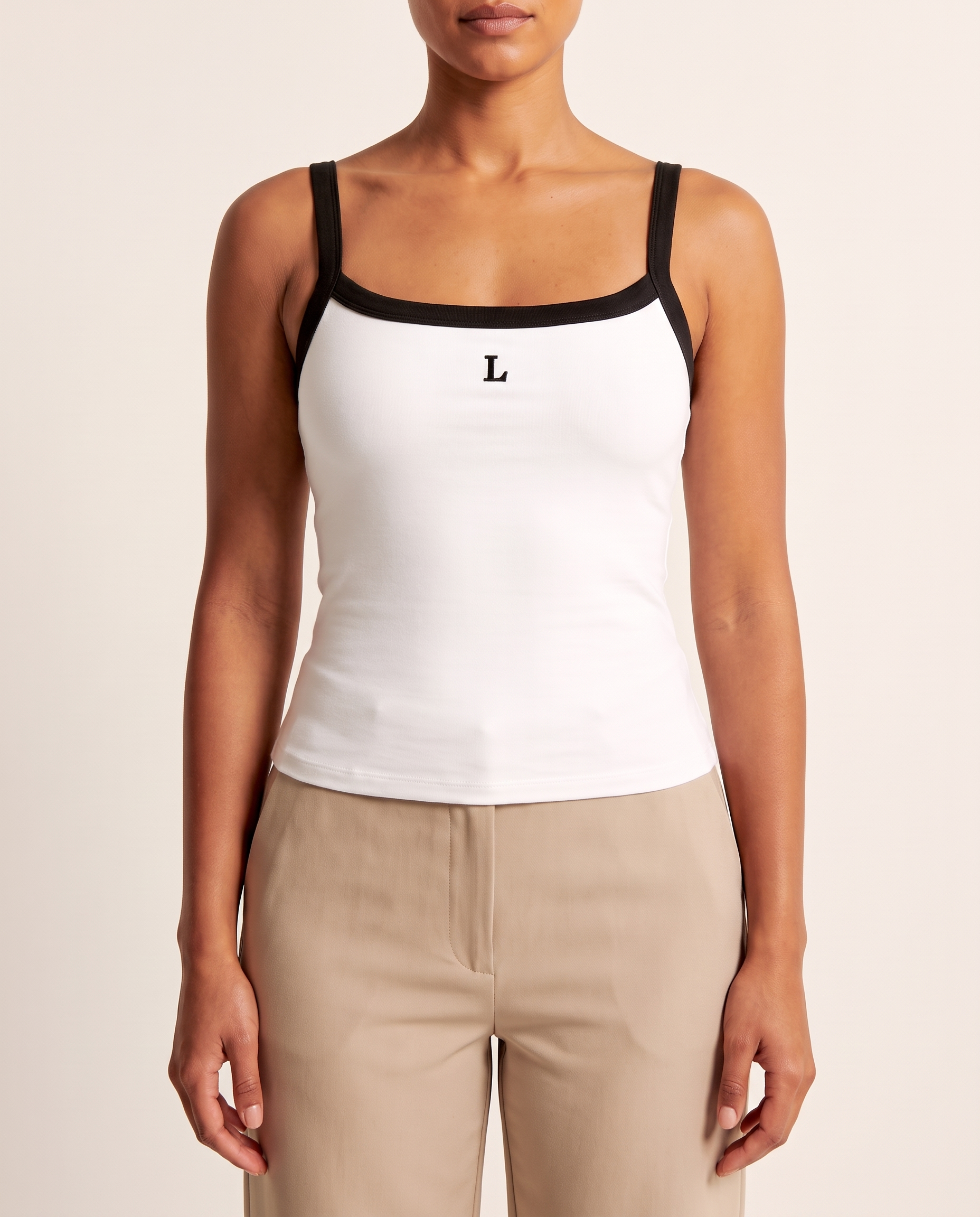 Contrast Trim Crop Tank Top with Square Neck – alternate product view