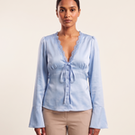 Lace and Satin Tie Front Blouse with V Neck – primary product view