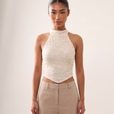 Lace High Neck Crop Top with Button Back – primary product view