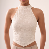 Lace High Neck Crop Top with Button Back – product detail view 1