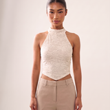 Lace High Neck Crop Top with Button Back – product detail view 3