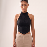 Lace High Neck Crop Top with Button Back – product detail view 4