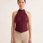 Lace High Neck Crop Top with Button Back – product detail view 5