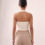 Lace High Neck Crop Top with Button Back – alternate product view