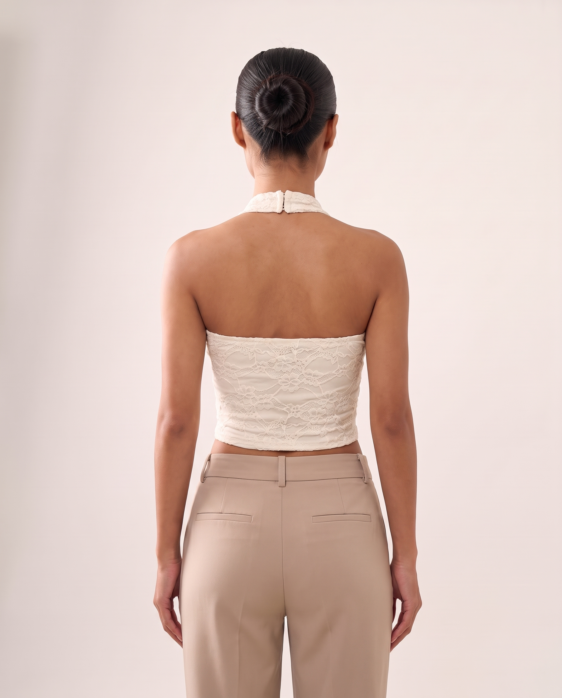 Lace High Neck Crop Top with Button Back – alternate product view