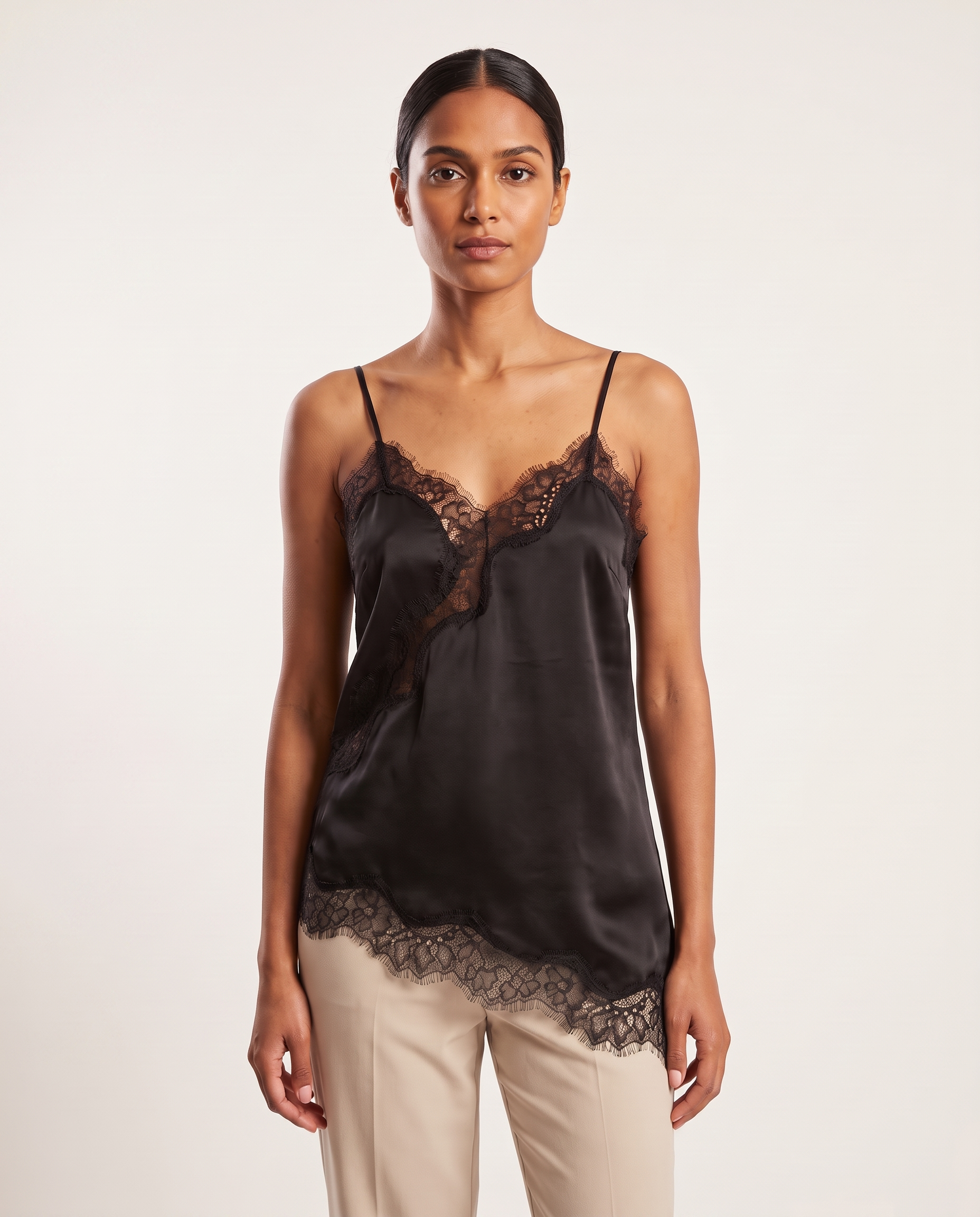 Asymmetric Lace Tank Top with V Neck and Open Back – primary product view