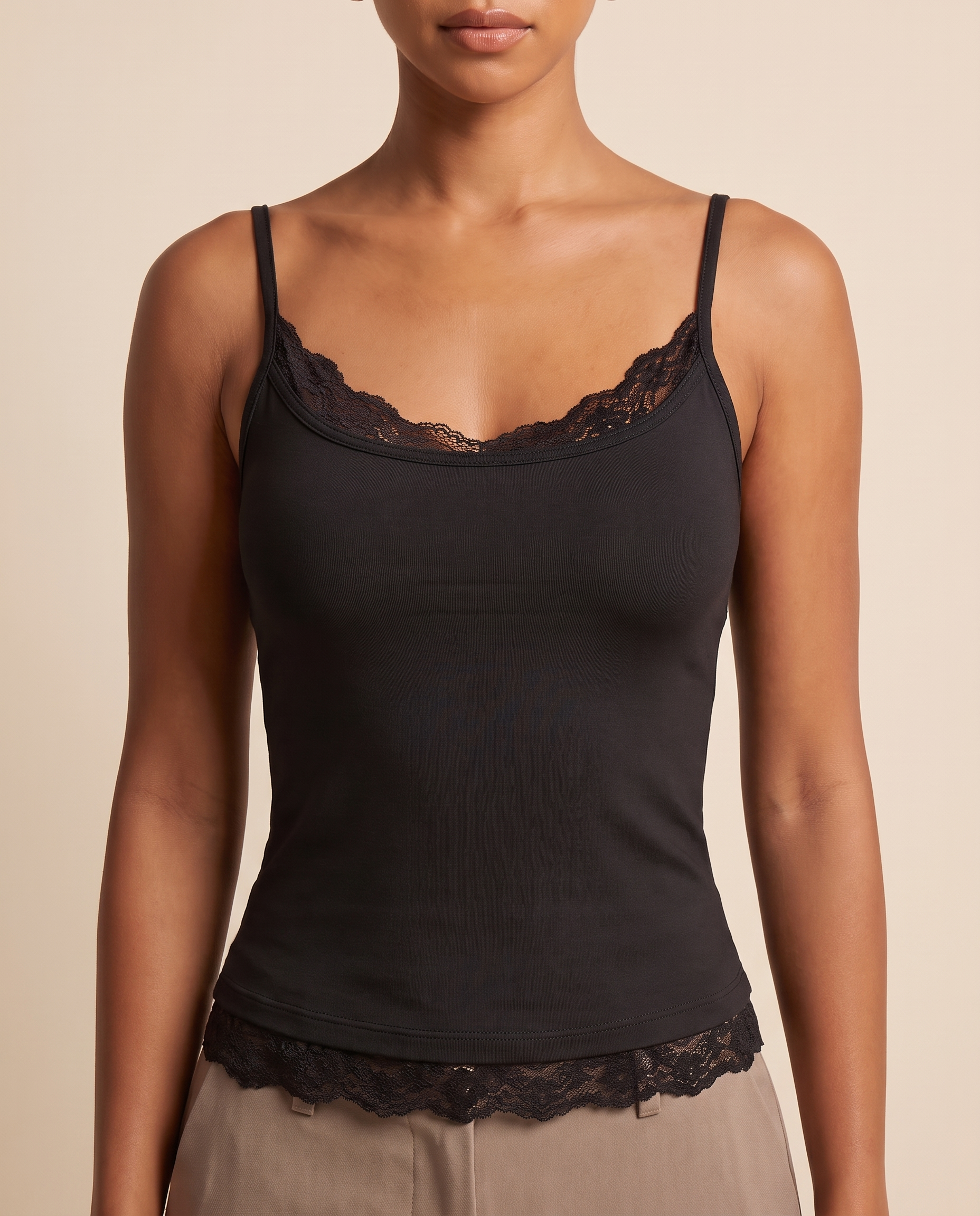 Lace Trim Crop Cami with U Neck and Open Back – product detail view 1