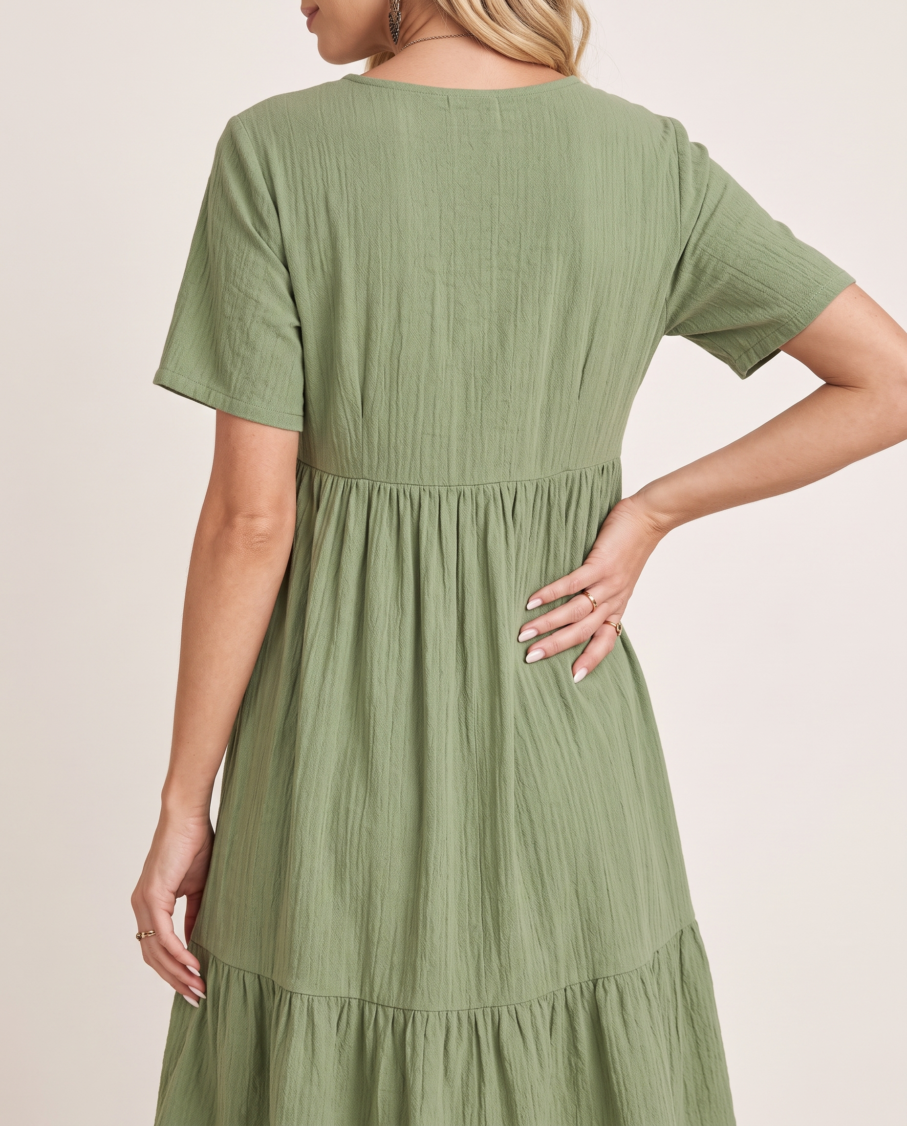 V Neck Summer Dress with Ruffle Hem — construction detail