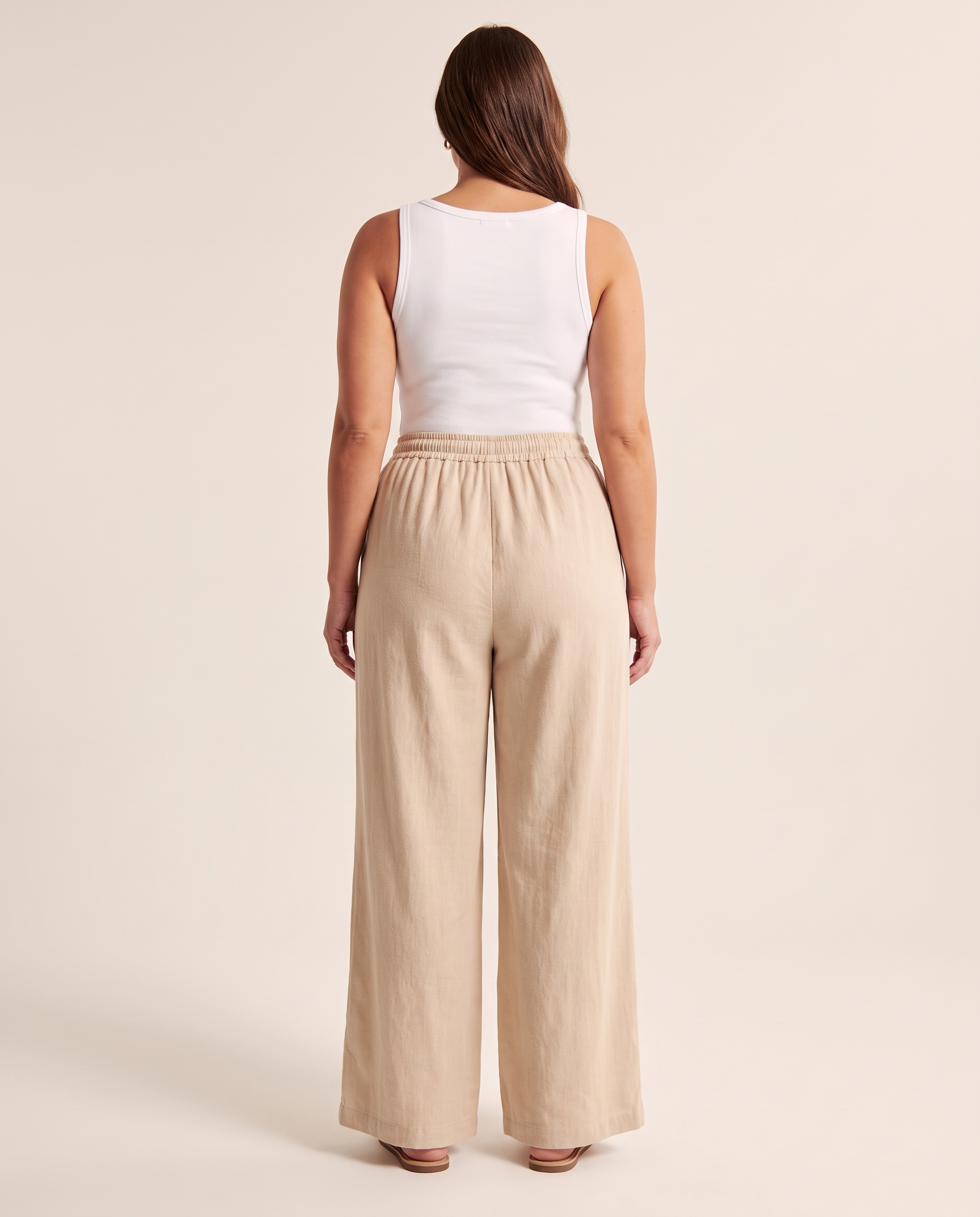 Wide Leg Beach Trousers with Drawstring Waist – alternate product view