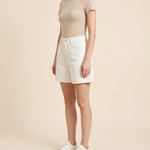 Wide-Leg Denim Shorts with Elastic Waist — three-quarter view