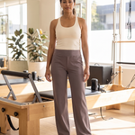 High Waist Straight Leg Yoga Pants in Taupe, Pilates studio with trainers