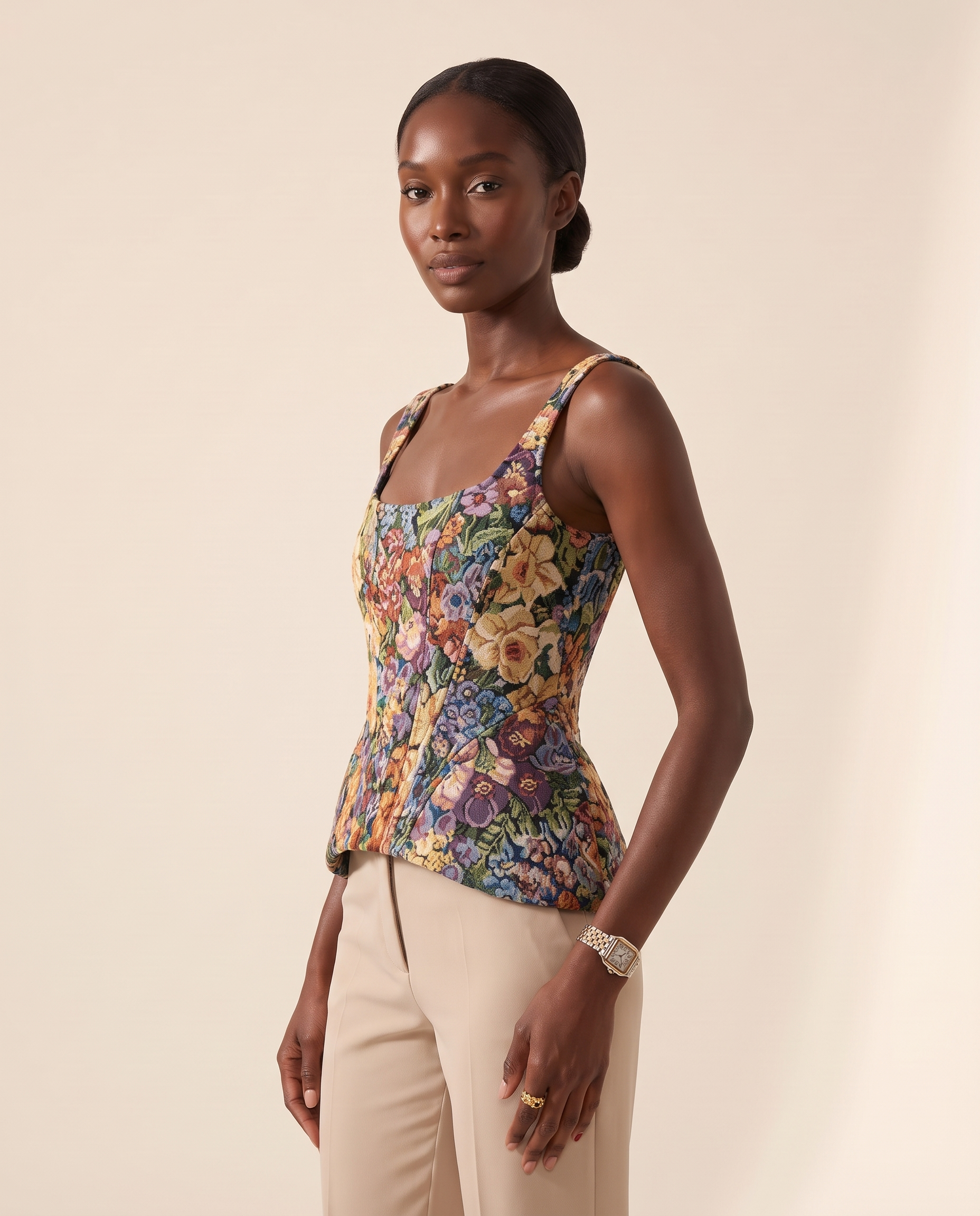 Haven Elegant Floral Open-Back Top – Multicolour Floral – angle