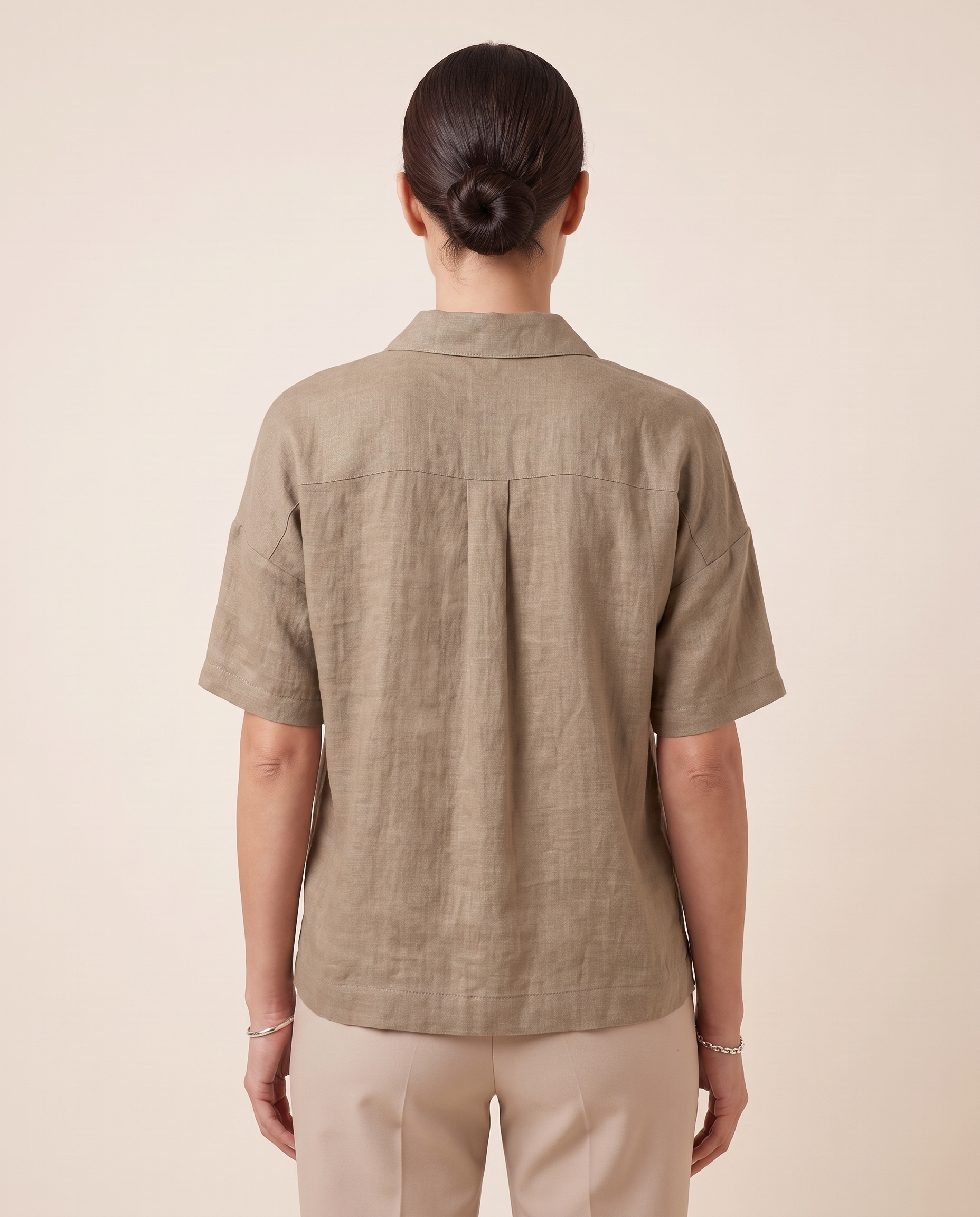 Eloise Contemporary Button-Front Collared Shirt – Khaki – back