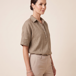 Eloise Contemporary Button-Front Collared Shirt – Khaki – angle