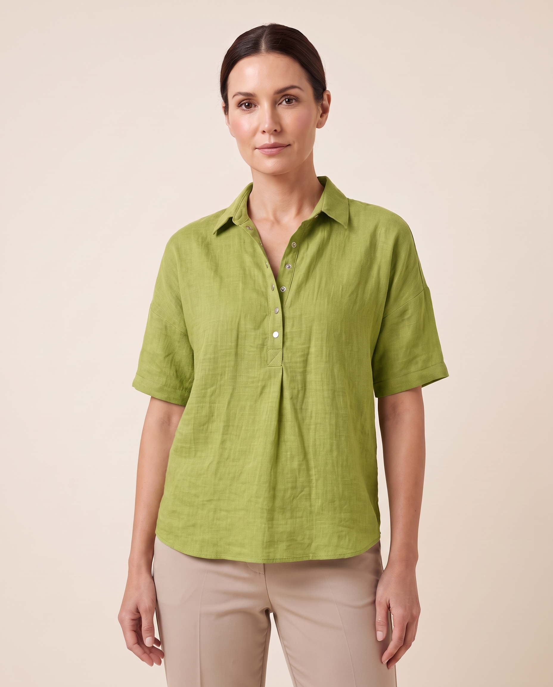 Eloise Contemporary Button-Front Collared Shirt – Green – variant