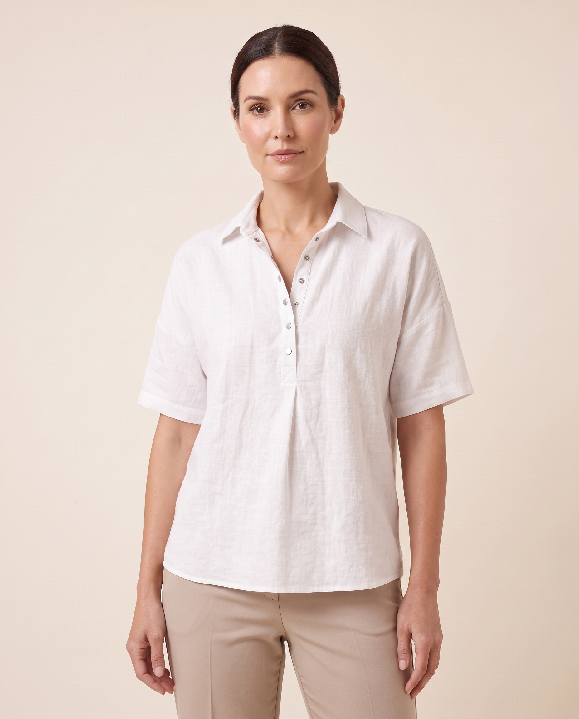 Eloise Contemporary Button-Front Collared Shirt – White – variant