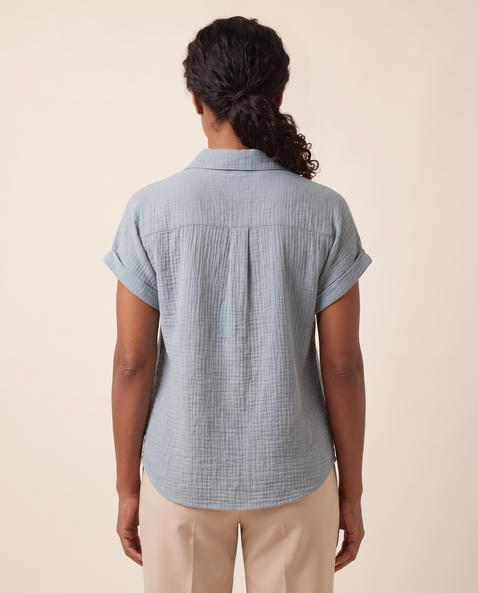 Cove Short-Sleeve Cotton Button-Up Shirt – Blue Grey – back