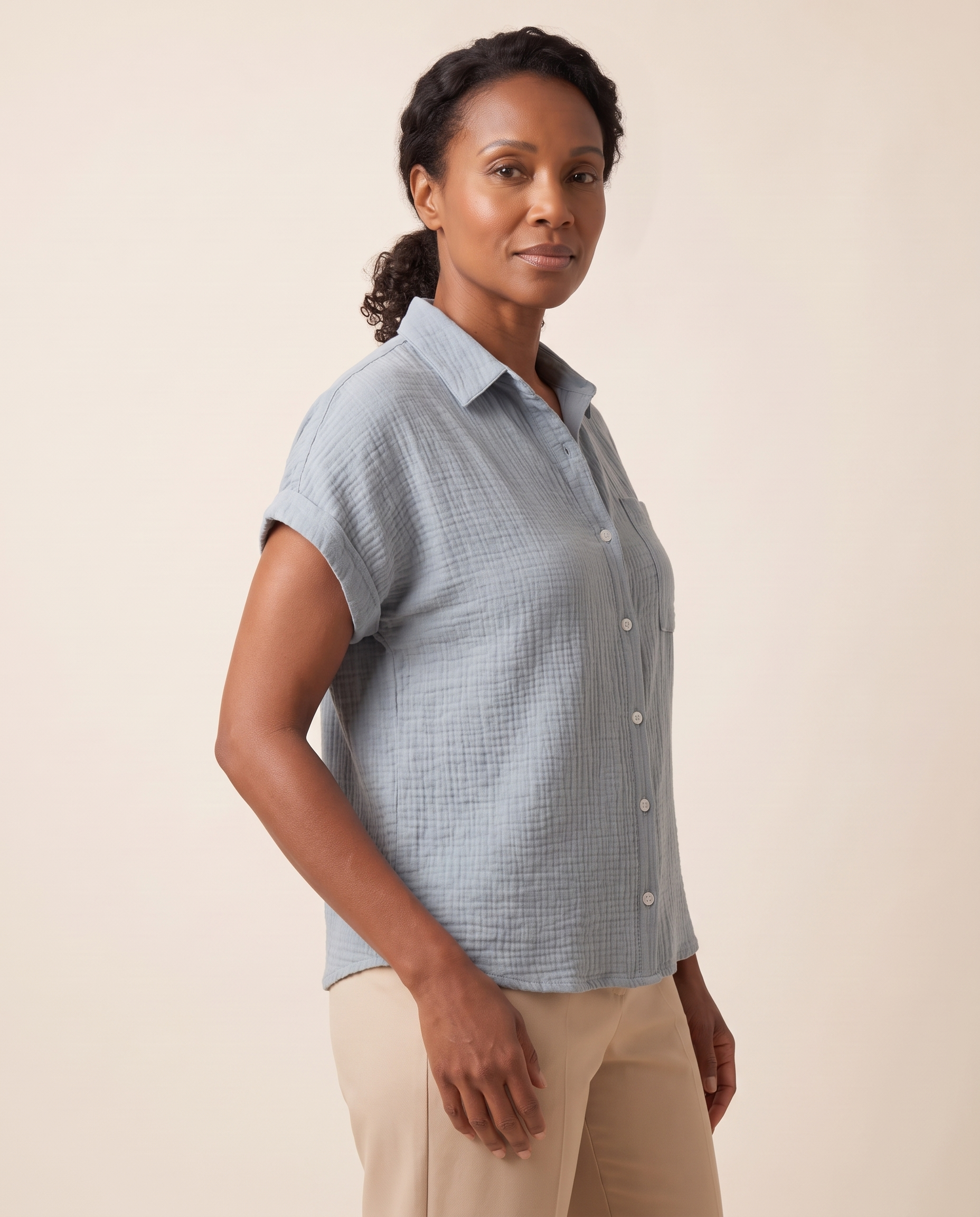 Cove Short-Sleeve Cotton Button-Up Shirt – Blue Grey – angle