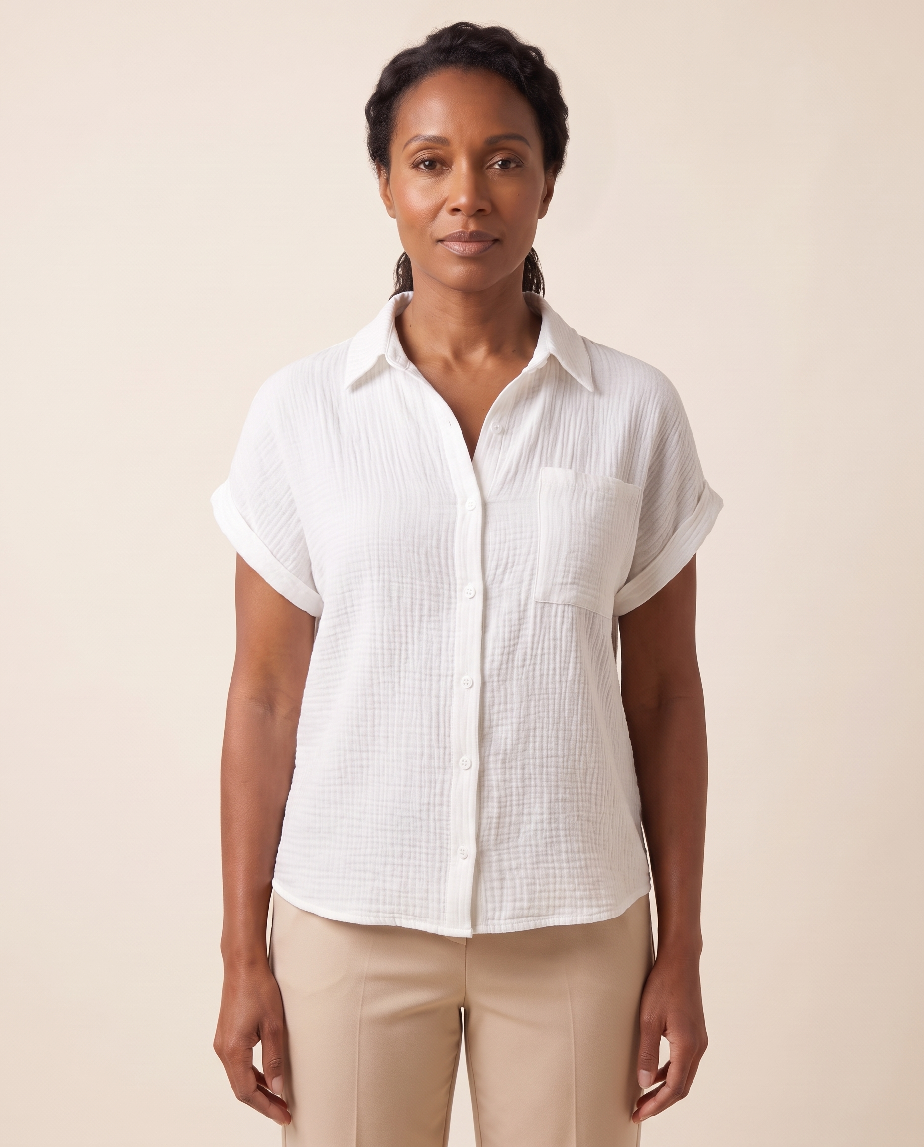 Cove Short-Sleeve Cotton Button-Up Shirt – White – variant
