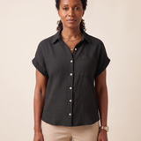 Cove Short-Sleeve Cotton Button-Up Shirt – Black – variant