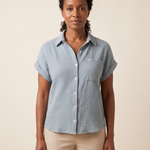 Cove Short-Sleeve Cotton Button-Up Shirt – Blue Grey – studio front