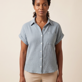 Cove Short-Sleeve Cotton Button-Up Shirt – Blue Grey – studio front