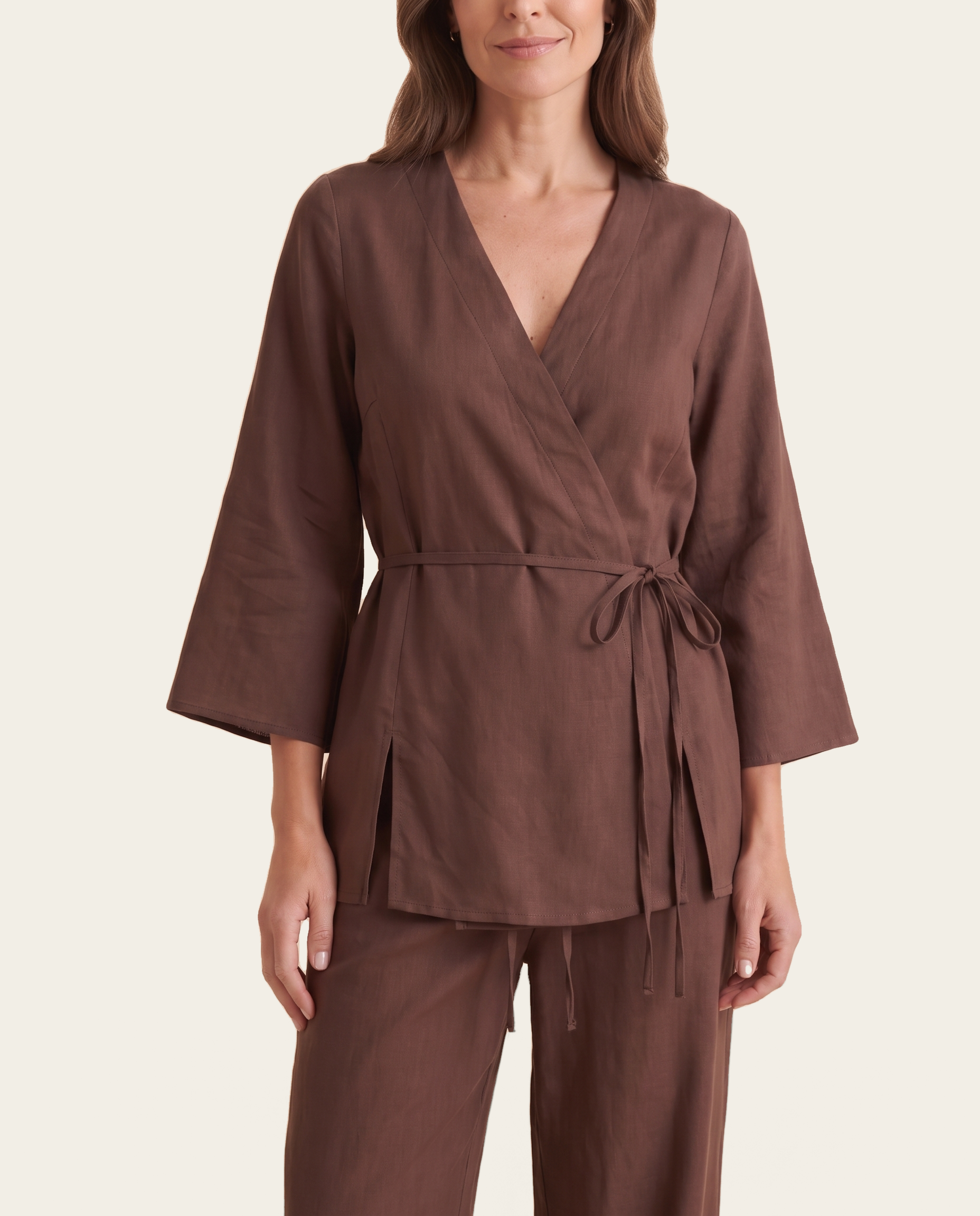 Two Piece Trouser Set with Relaxed Fit — fabric and construction detail