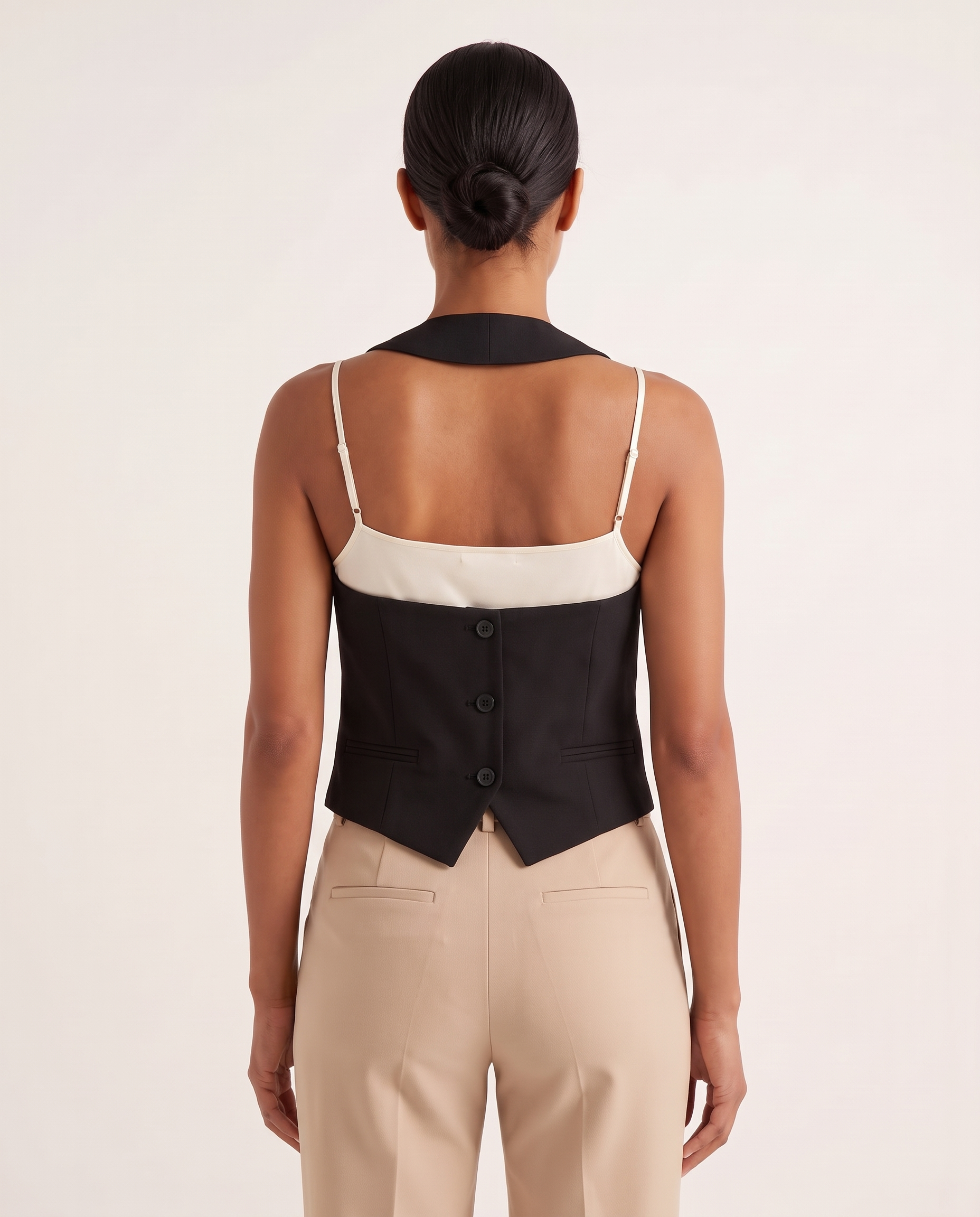 Céline Open-Back V-Neck Cropped Vest – Black – back
