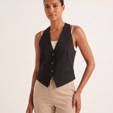 Céline Open-Back V-Neck Cropped Vest – Black – angle