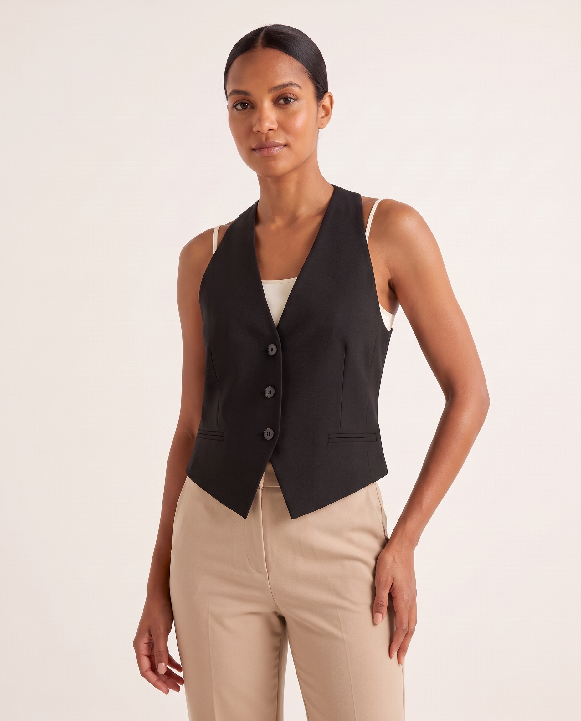 Céline Open-Back V-Neck Cropped Vest – Black – angle