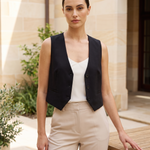 Céline Open-Back V-Neck Cropped Vest – Black – lifestyle