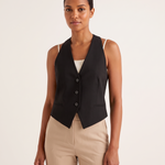Céline Open-Back V-Neck Cropped Vest – Black – studio front