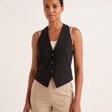 Céline Open-Back V-Neck Cropped Vest – Black – studio front