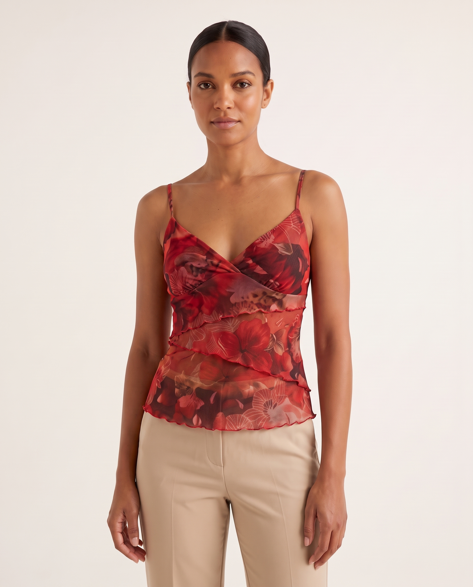 Floral Mesh Camisole Top – Red Floral – variant
