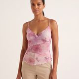 Floral Mesh Camisole Top – Pink Floral – studio front
