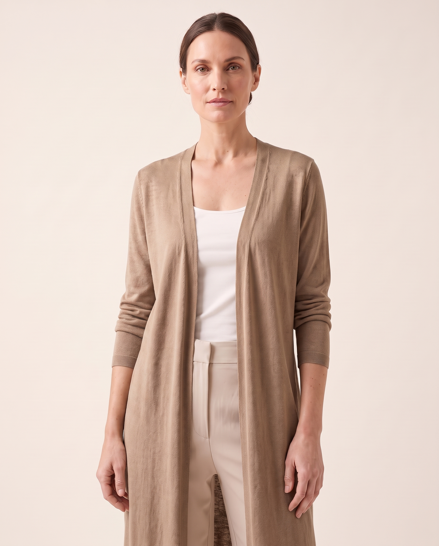Soleil Longline Lightweight Knit Cardigan – Khaki – variant