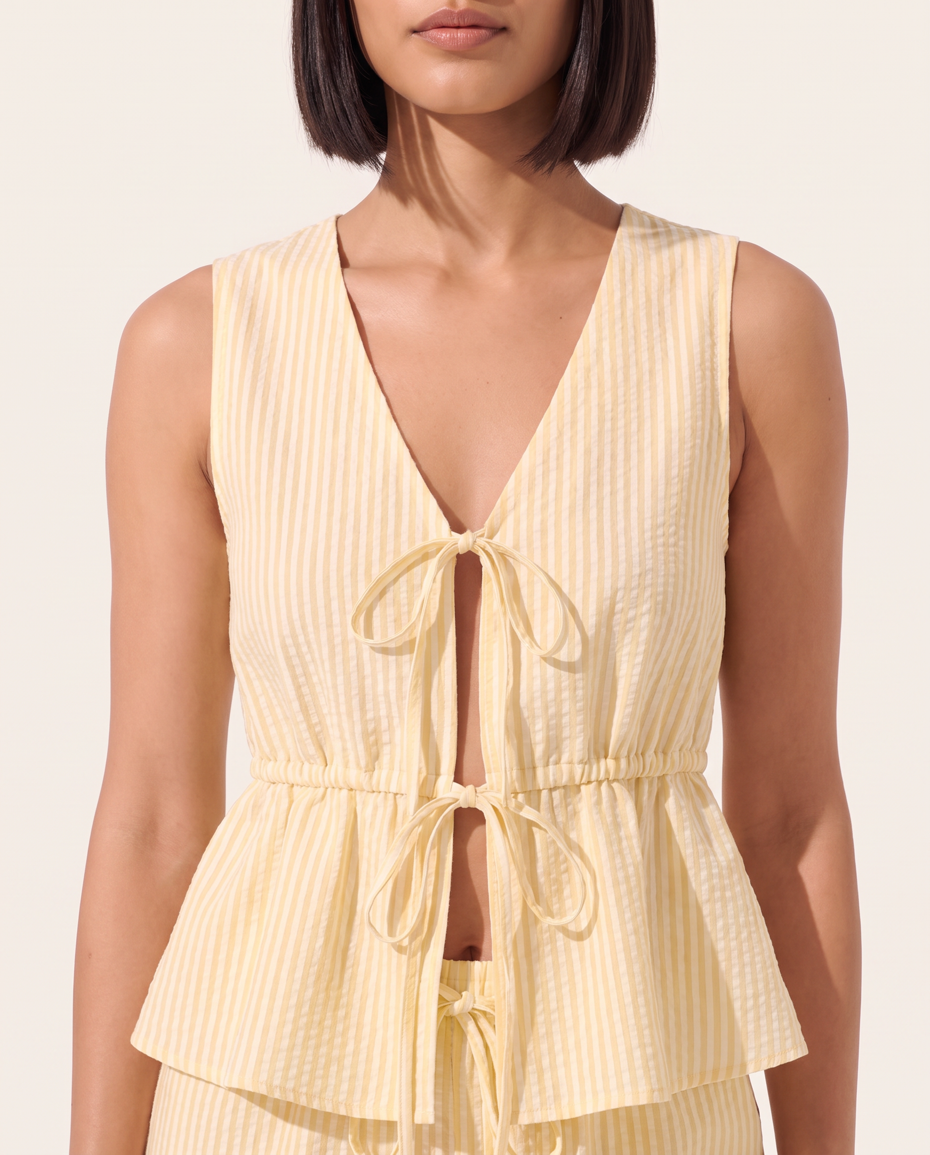 Striped Tie Front Wide Leg Trouser Set — detail