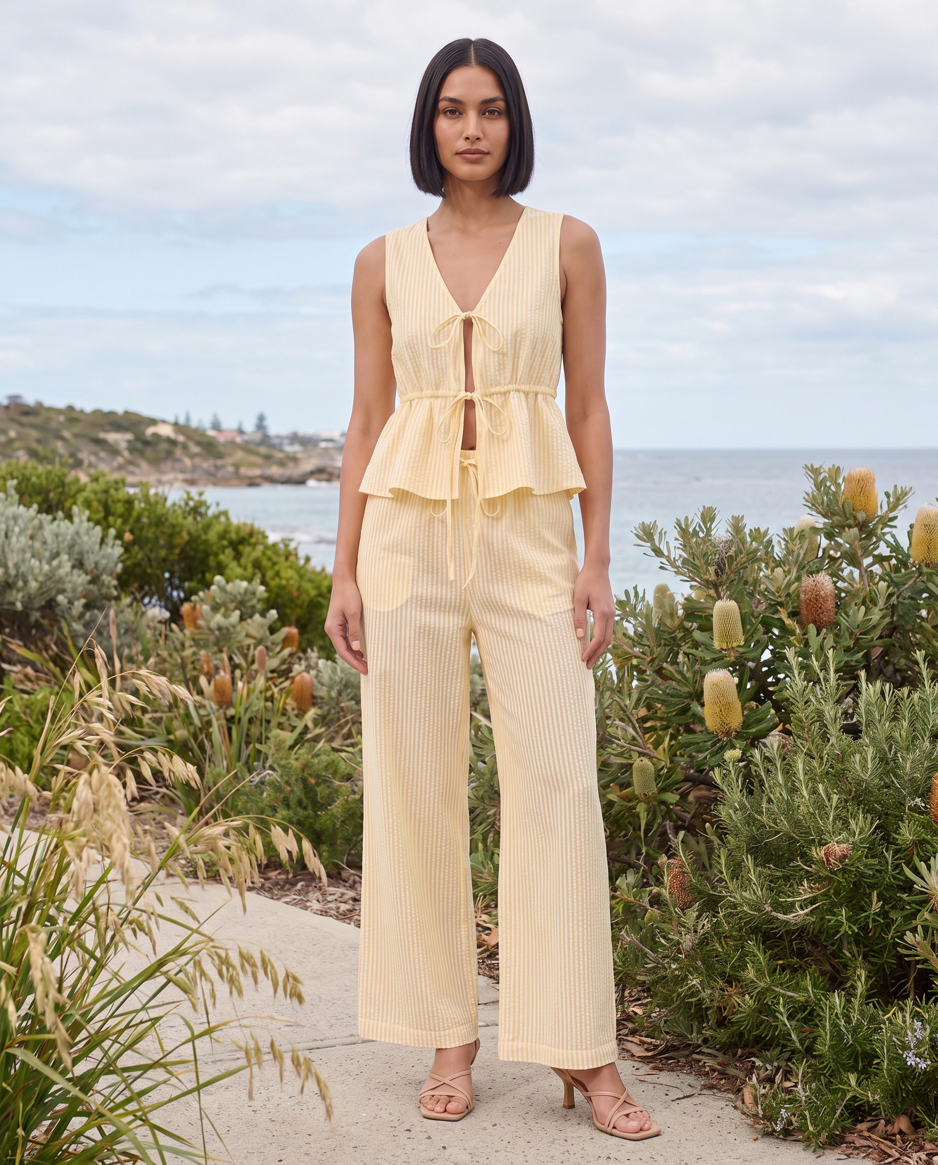 Striped Tie Front Wide Leg Trouser Set — lifestyle 1
