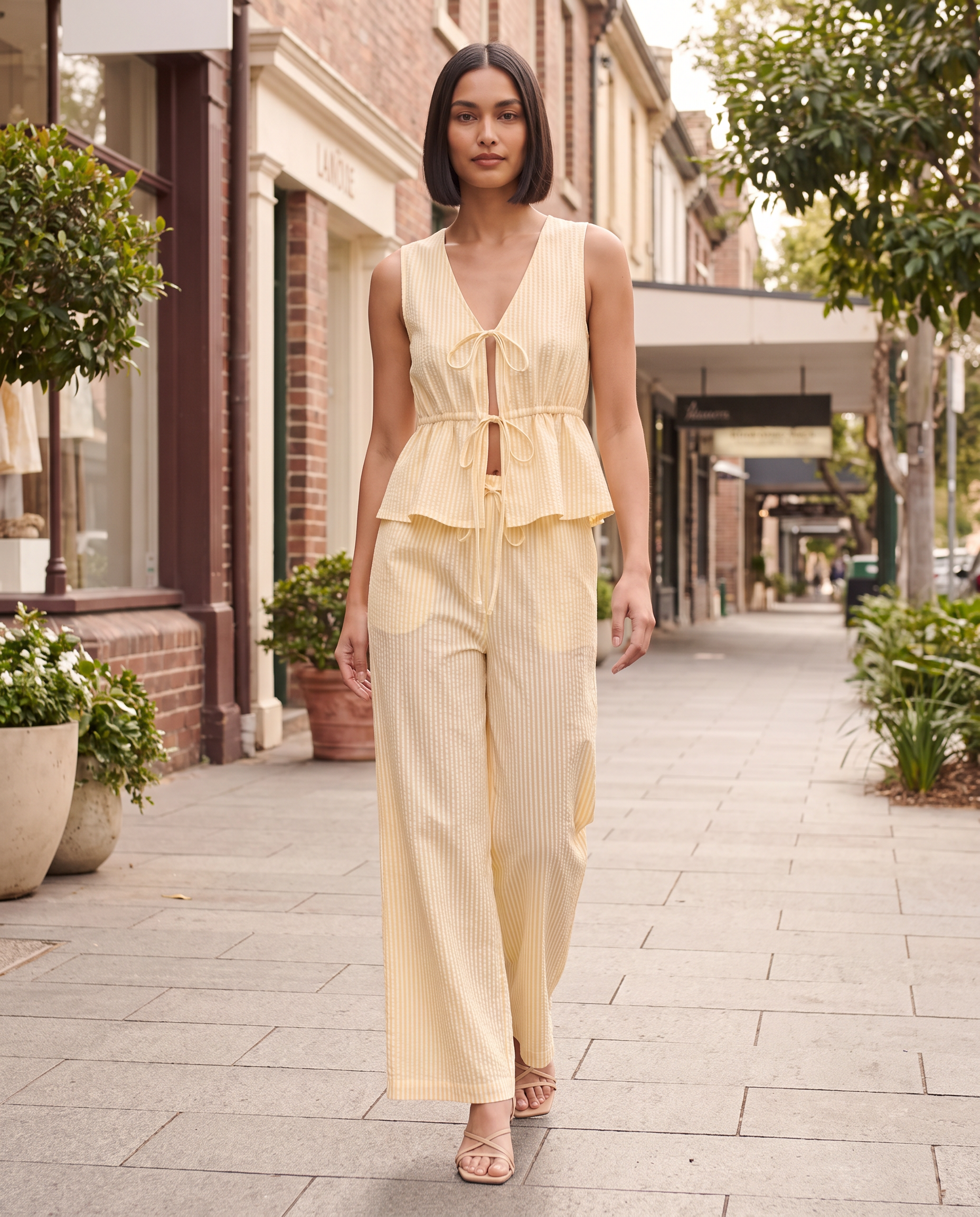 Striped Tie Front Wide Leg Trouser Set — lifestyle 2