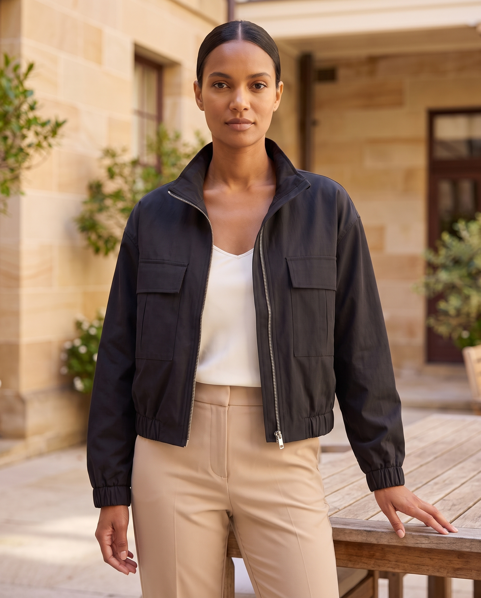 Onyx Relaxed High-Neck Zip Jacket – Black – lifestyle