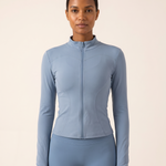 Aura Pilates Quick-Dry Long-Sleeve Jacket – Sky Blue – studio front
