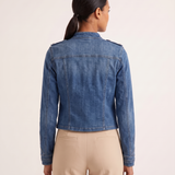 Indigo Cropped Denim Stand-Collar Jacket – Indigo Blue – back