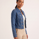 Indigo Cropped Denim Stand-Collar Jacket – Indigo Blue – angle