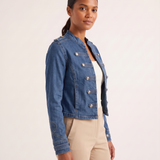 Indigo Cropped Denim Stand-Collar Jacket – Indigo Blue – angle