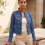 Indigo Cropped Denim Stand-Collar Jacket – Indigo Blue – lifestyle